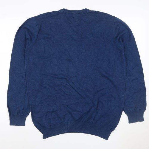 Dunnes Men’s Blue L V-Neck 100% Cotton Knit Pullover Jumper Classic