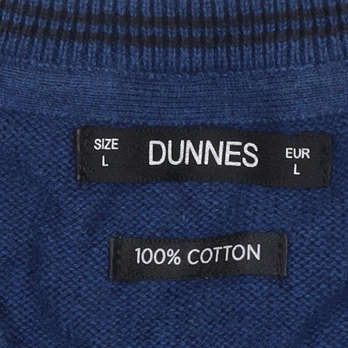 Dunnes Men’s Blue L V-Neck 100% Cotton Knit Pullover Jumper Classic