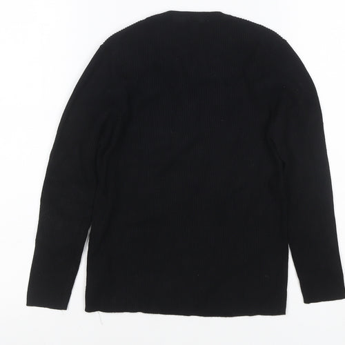 Zara Women Black M Rib Knit Round Neck Slim Pullover Jumper