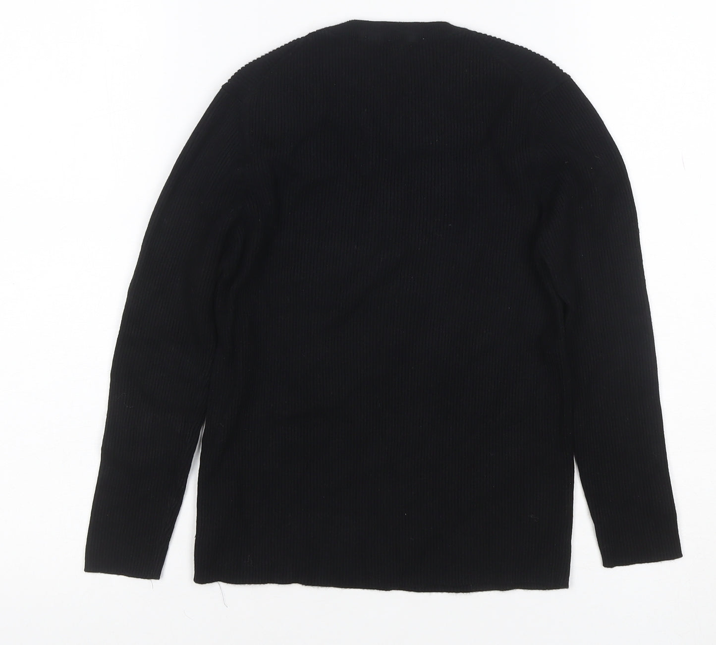 Zara Women Black M Rib Knit Round Neck Slim Pullover Jumper