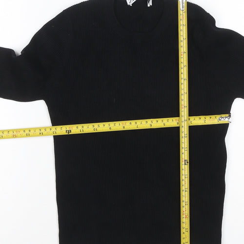 Zara Women Black M Rib Knit Round Neck Slim Pullover Jumper