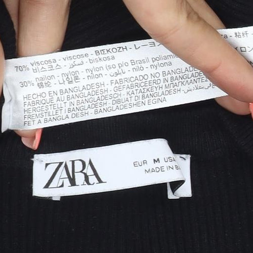 Zara Women Black M Rib Knit Round Neck Slim Pullover Jumper