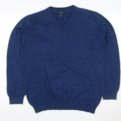 Dunnes Men’s Blue Cotton V-Neck Knit Pullover Jumper Size L