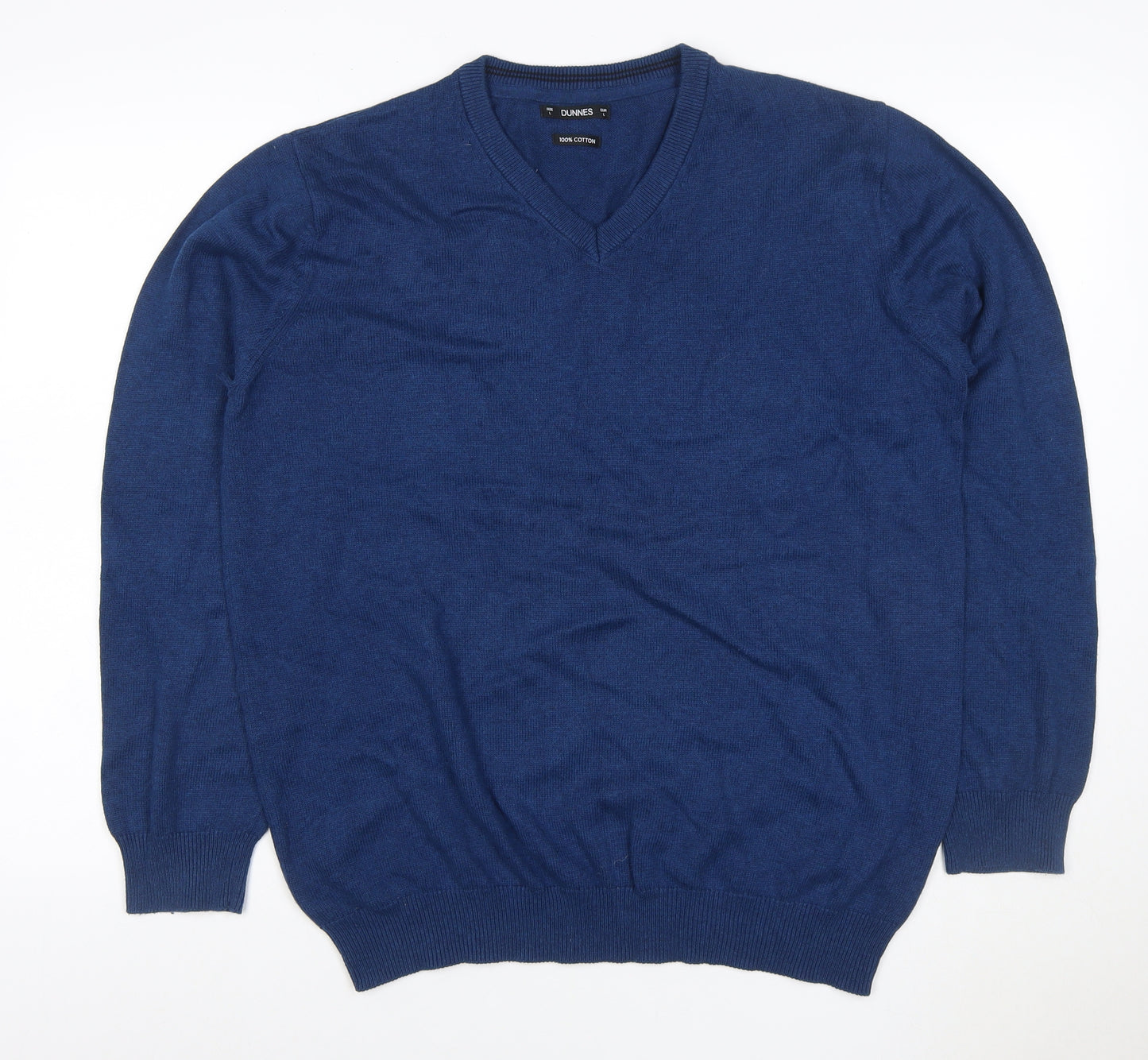 Dunnes Men’s Blue Cotton V-Neck Knit Pullover Jumper Size L
