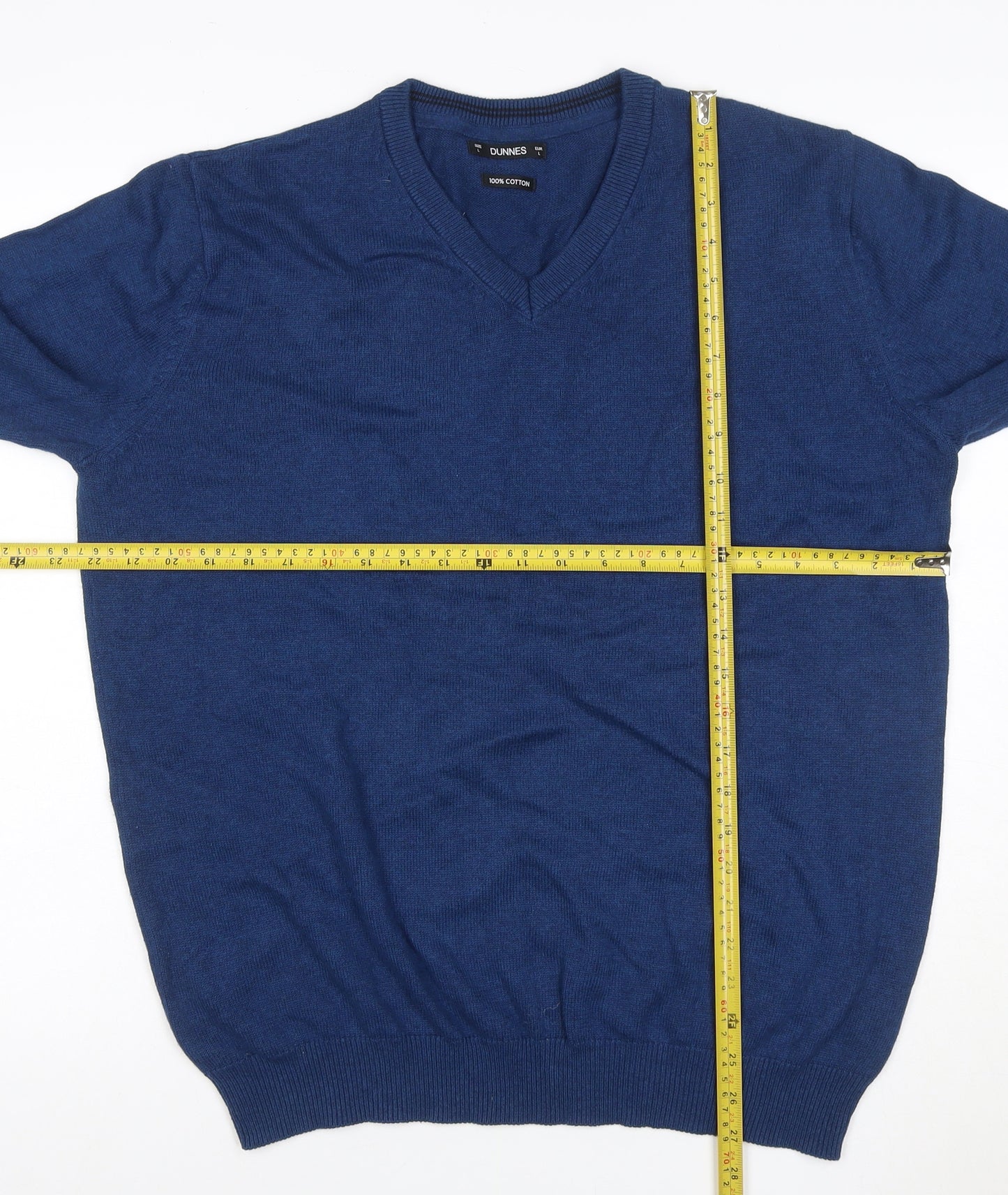 Dunnes Men’s Blue Cotton V-Neck Knit Pullover Jumper Size L