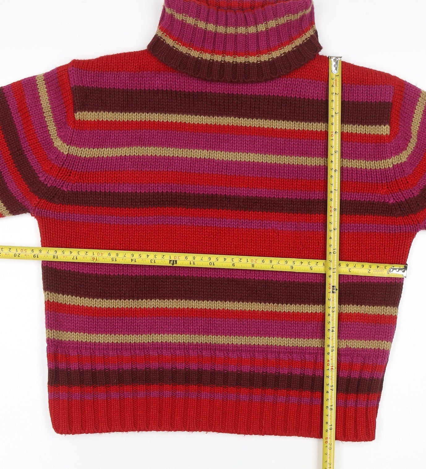 St Bernard Women Red Multicoloured 14-16 Striped Roll Neck Jumper