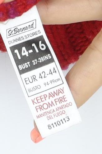 St Bernard Women Red Multicoloured 14-16 Striped Roll Neck Jumper