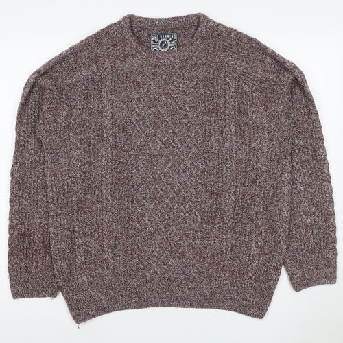 Red Herring Men Brown M Cable Knit Wool Blend V-Neck Pullover Jumper