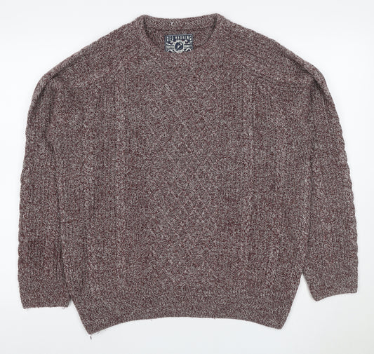 Red Herring Men Brown M Cable Knit Wool Blend V-Neck Pullover Jumper