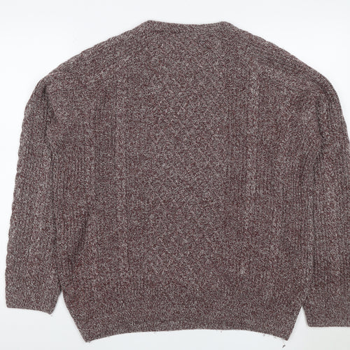 Red Herring Men Brown M Cable Knit Wool Blend V-Neck Pullover Jumper