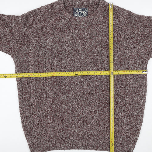 Red Herring Men Brown M Cable Knit Wool Blend V-Neck Pullover Jumper