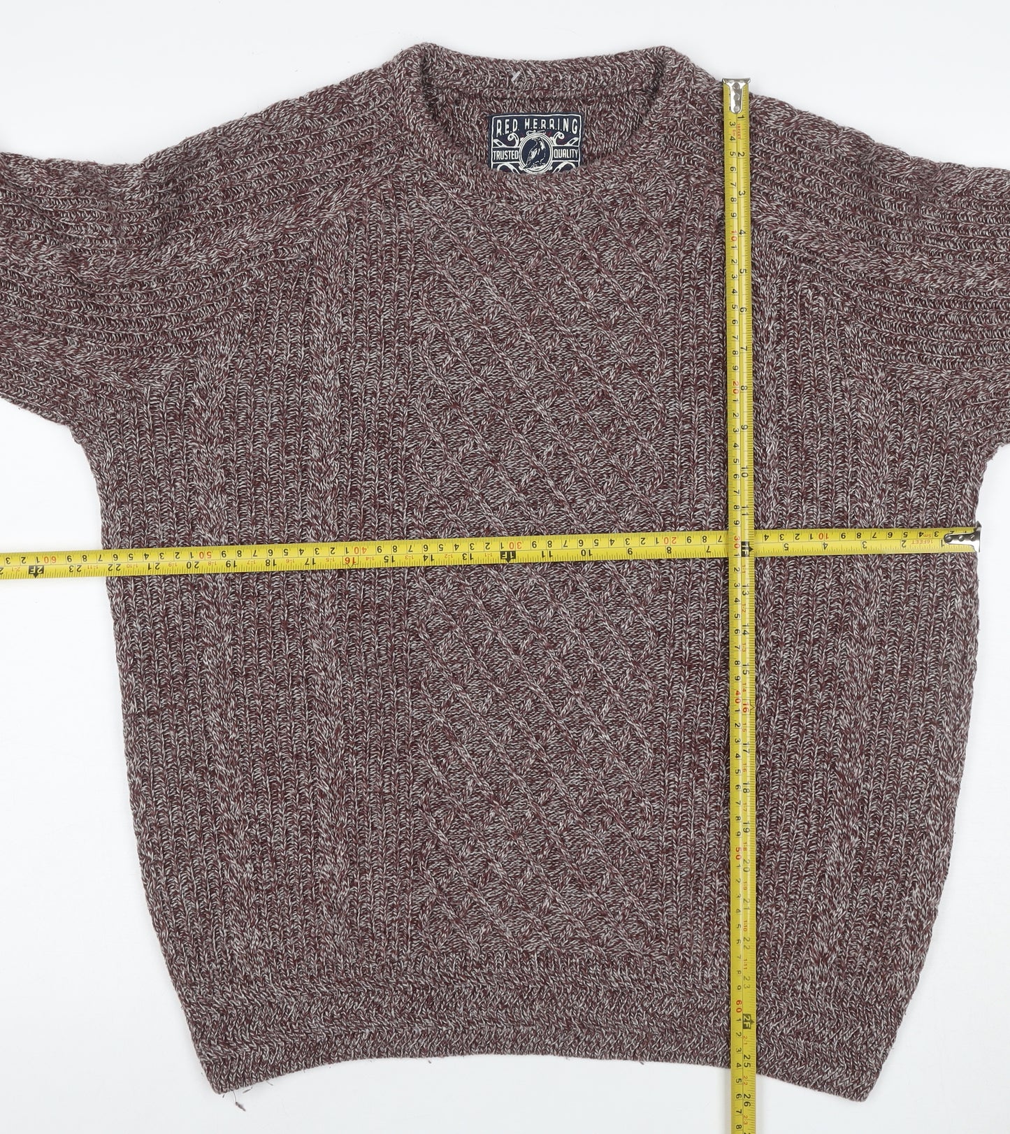 Red Herring Men Brown M Cable Knit Wool Blend V-Neck Pullover Jumper
