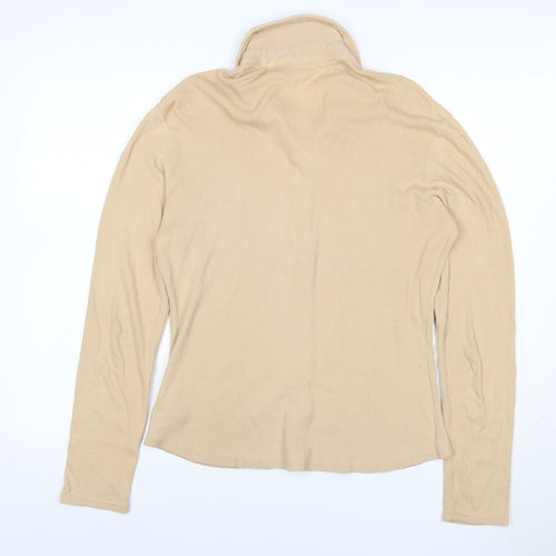 Next Women Beige UK 12 Ribbed Collared Button-Up Long Sleeve Top