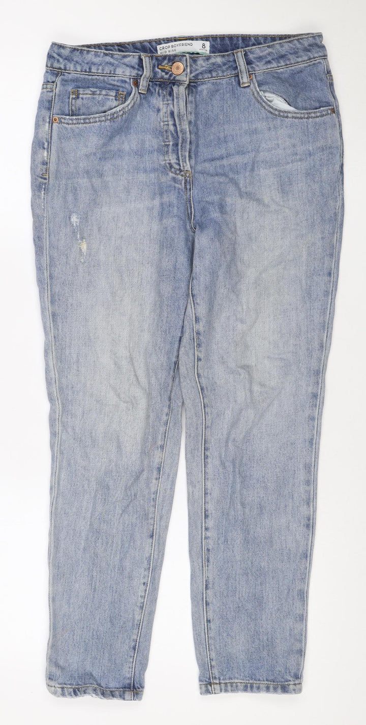 Next Women Blue UK 8 Crop Boyfriend Mid Rise Distressed Jeans