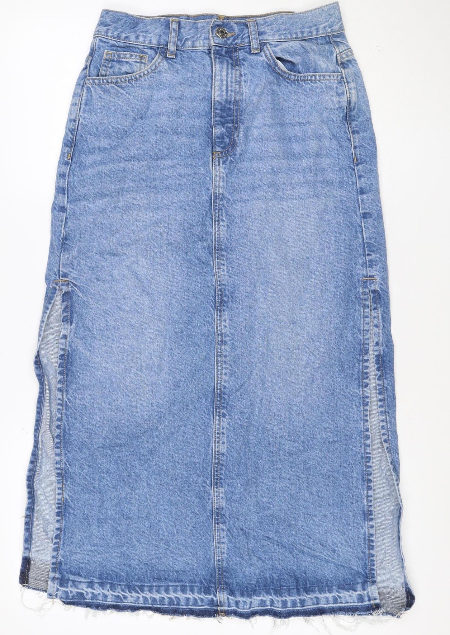 Denim Co. Women Blue UK 8 Knee Length Pencil Denim Skirt