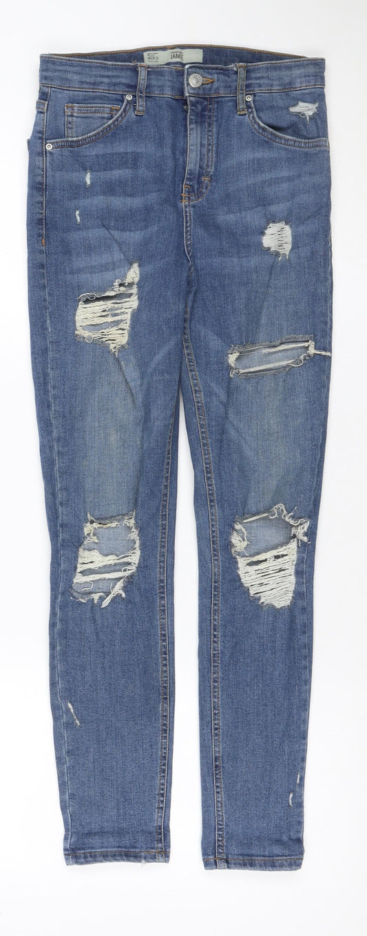 Topshop Jamie Women’s Blue Distressed High Rise Skinny Jeans UK 10 W28 L30