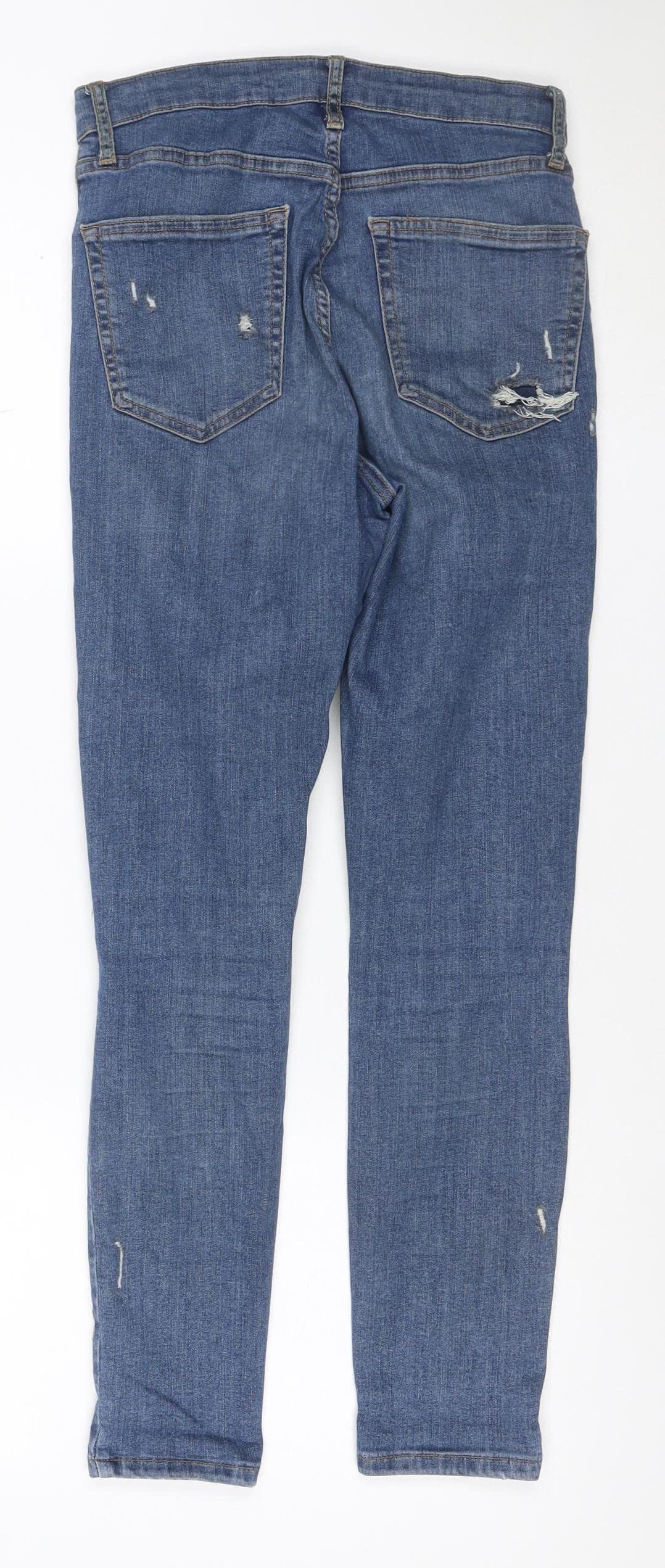 Topshop Jamie Women’s Blue Distressed High Rise Skinny Jeans UK 10 W28 L30