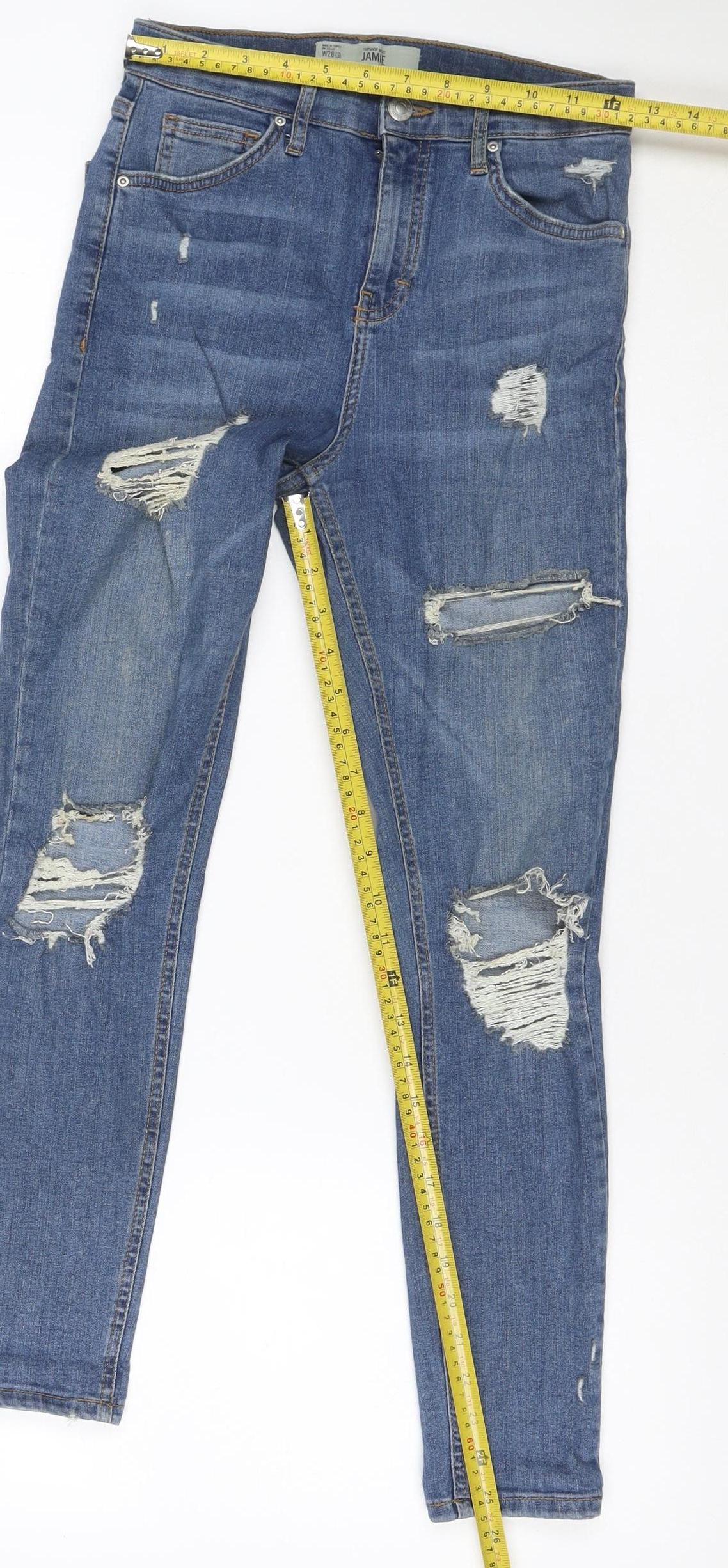 Topshop Jamie Women’s Blue Distressed High Rise Skinny Jeans UK 10 W28 L30
