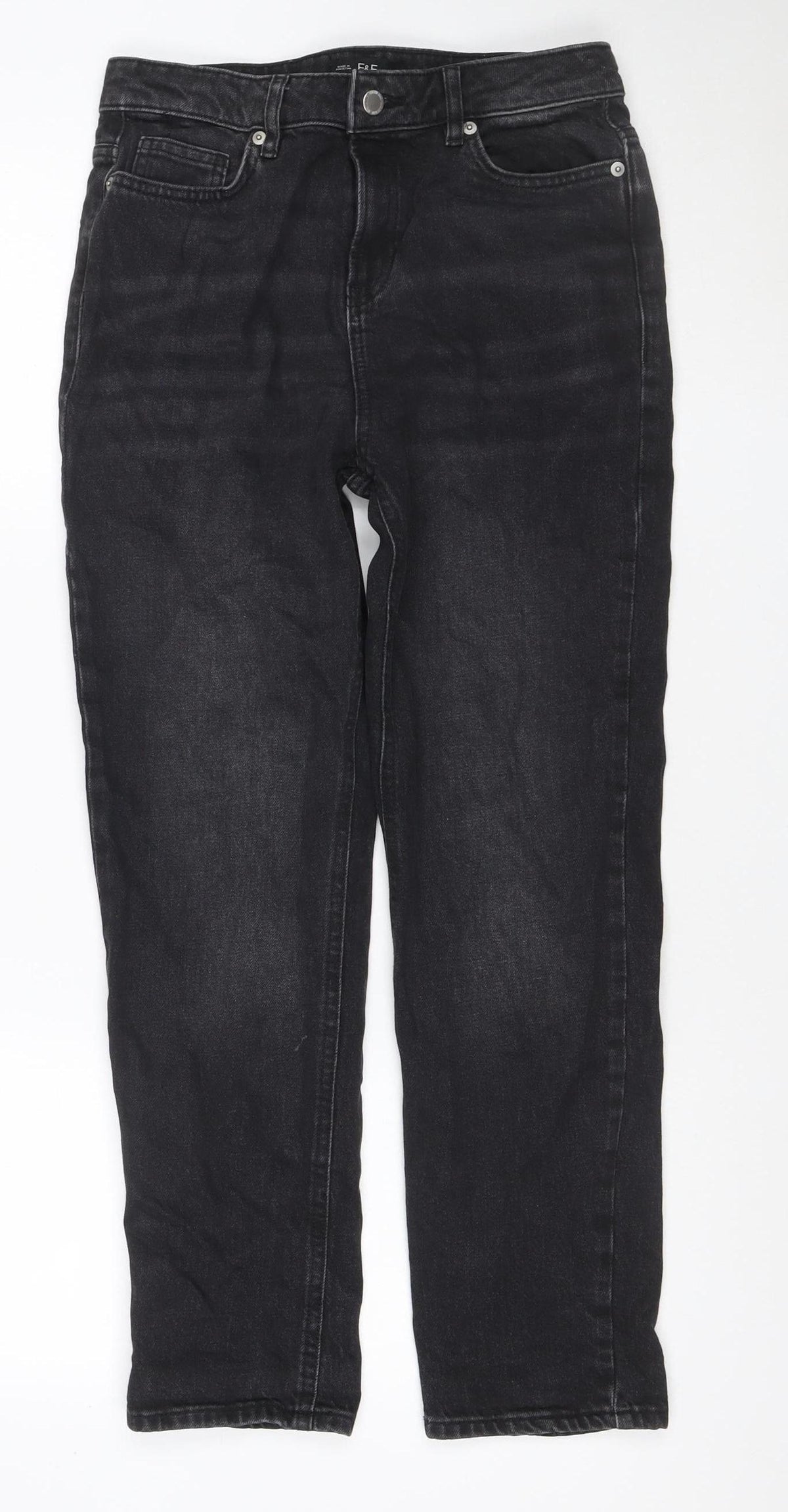 F&F Women Black UK 8 Straight Leg Mid Rise Denim Jeans 5 Pocket