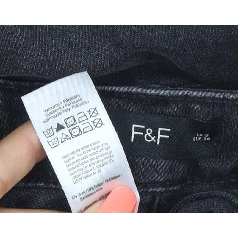 F&F Women Black UK 8 Straight Leg Mid Rise Denim Jeans 5 Pocket