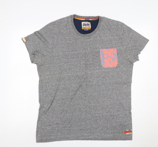 Superdry Men's Grey XL Floral Pocket Crew Neck T-Shirt Logo