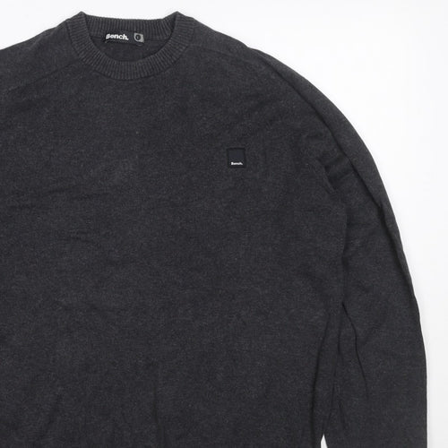 Bench. Men’s Grey L Crew Neck Logo Knit Pullover Jumper