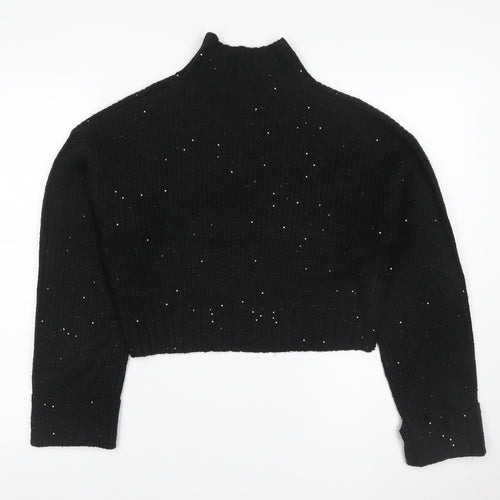 New Look Women Black S Sequin High Neck Knit Pullover Jumper