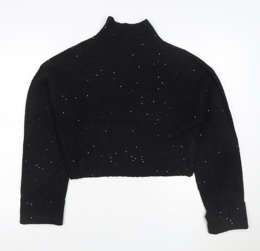 New Look Women Black S Sequin High Neck Knit Pullover Jumper