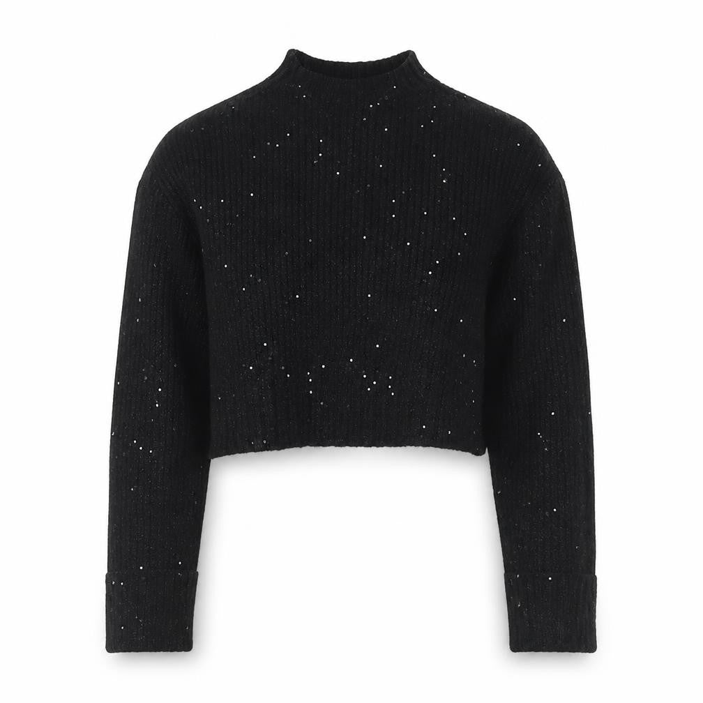 New Look Women Black S Sequin High Neck Knit Pullover Jumper