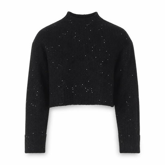 Front view of New Look Women Black S Sequin High Neck Knit jumper