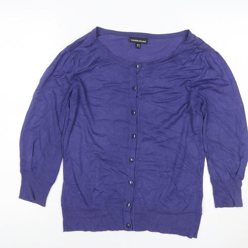 Warehouse Women Purple UK 12 Button Knit Balloon Sleeve Cardigan