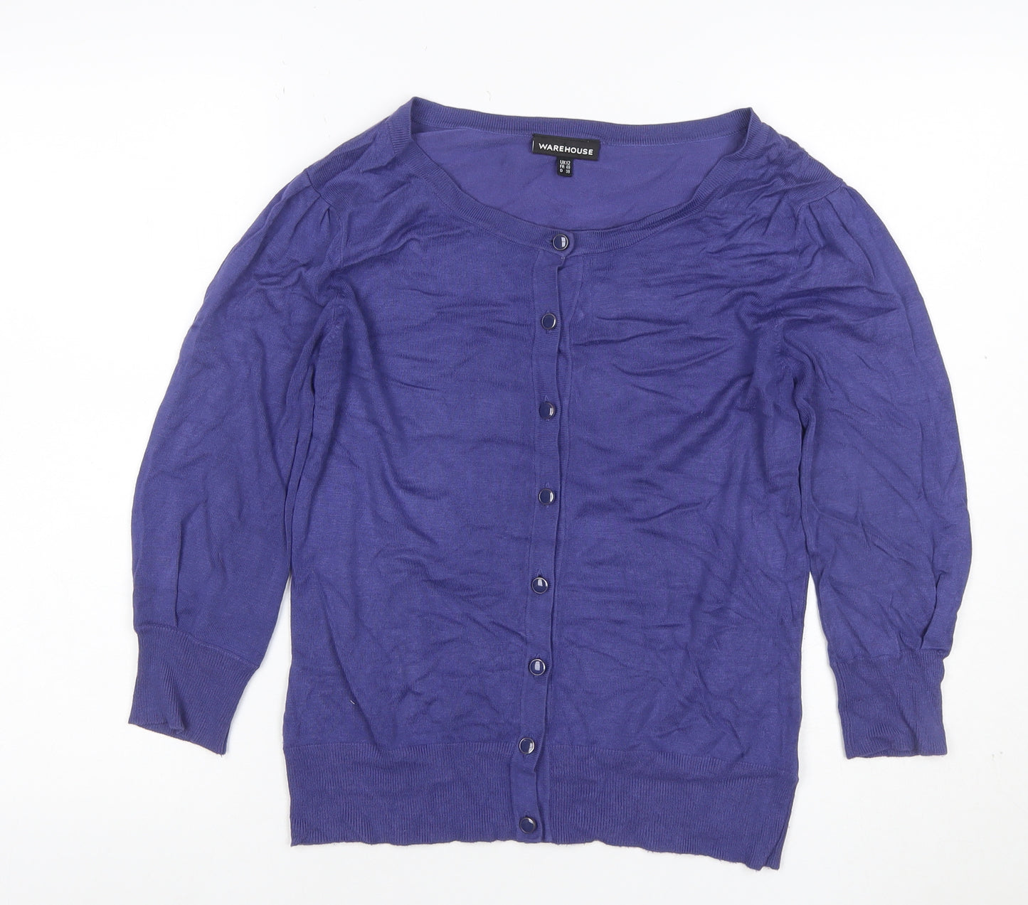 Warehouse Women Purple UK 12 Button Knit Balloon Sleeve Cardigan
