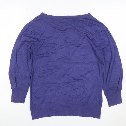 Warehouse Women Purple UK 12 Button Knit Balloon Sleeve Cardigan