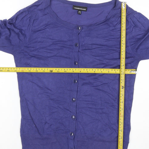 Warehouse Women Purple UK 12 Button Knit Balloon Sleeve Cardigan