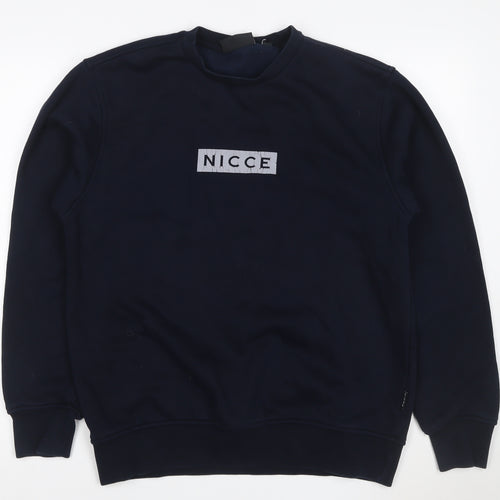 Nicce Men’s Navy Blue M Mock Neck Logo Graphic Pullover Sweatshirt