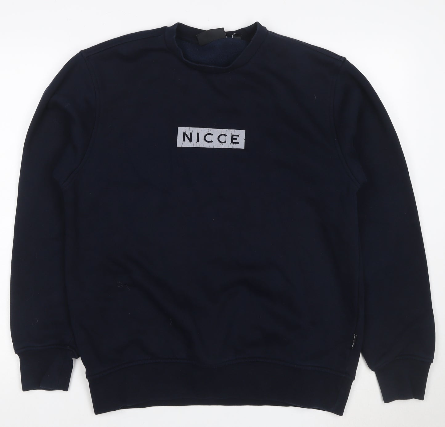 Nicce Men’s Navy Blue M Mock Neck Logo Graphic Pullover Sweatshirt