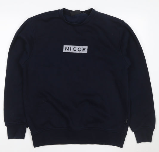 Nicce Men’s Navy Blue M Mock Neck Logo Graphic Pullover Sweatshirt