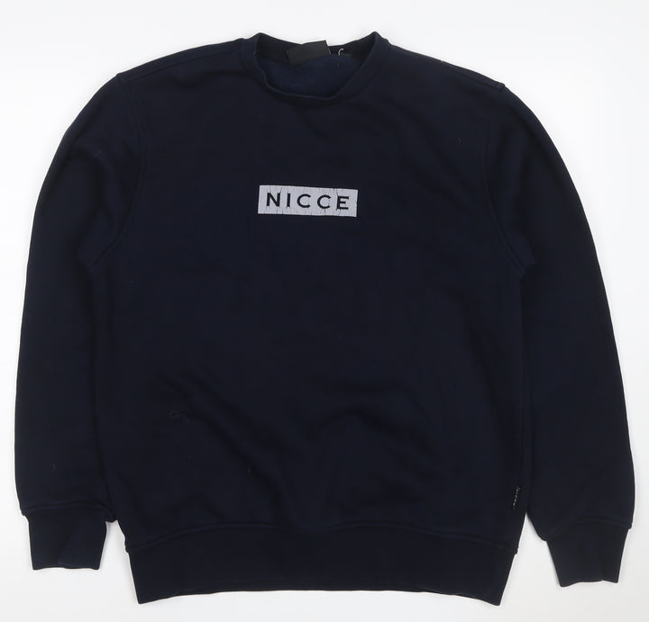 Nicce Men’s Navy Blue M Mock Neck Logo Graphic Pullover Sweatshirt