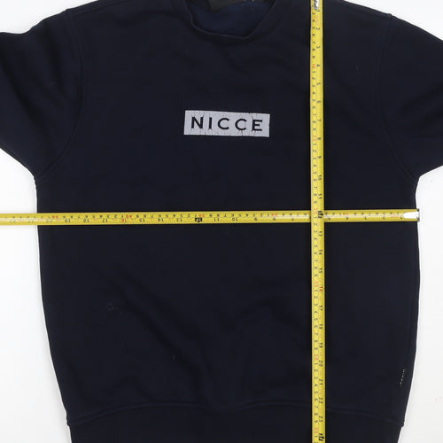 Nicce Men’s Navy Blue M Mock Neck Logo Graphic Pullover Sweatshirt