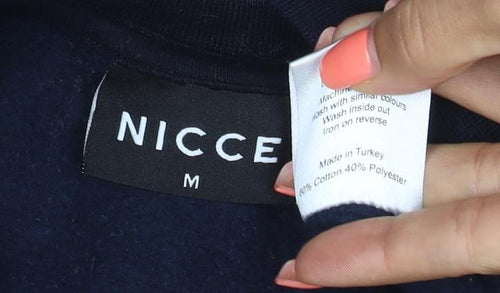 Nicce Men’s Navy Blue M Mock Neck Logo Graphic Pullover Sweatshirt