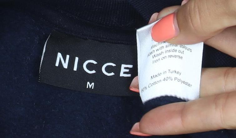 Nicce Men’s Navy Blue M Mock Neck Logo Graphic Pullover Sweatshirt