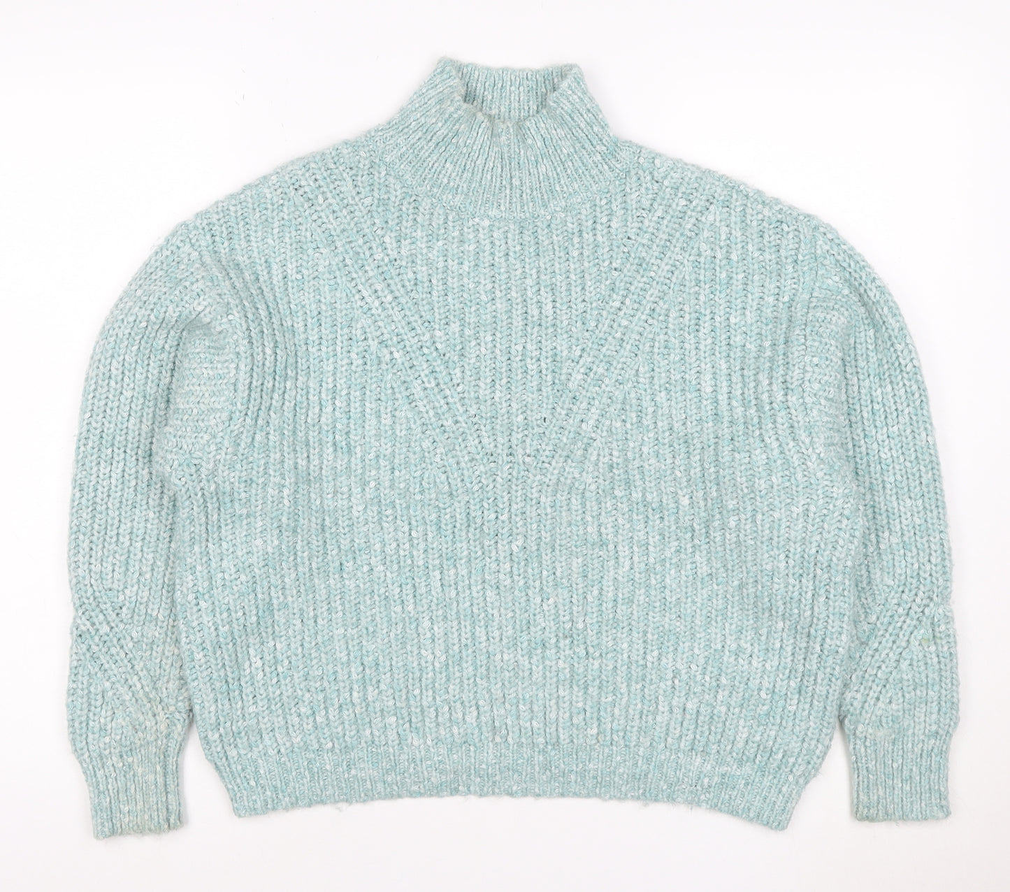 M&S Women Blue Size 12 Chunky Knit High Neck Pullover Jumper