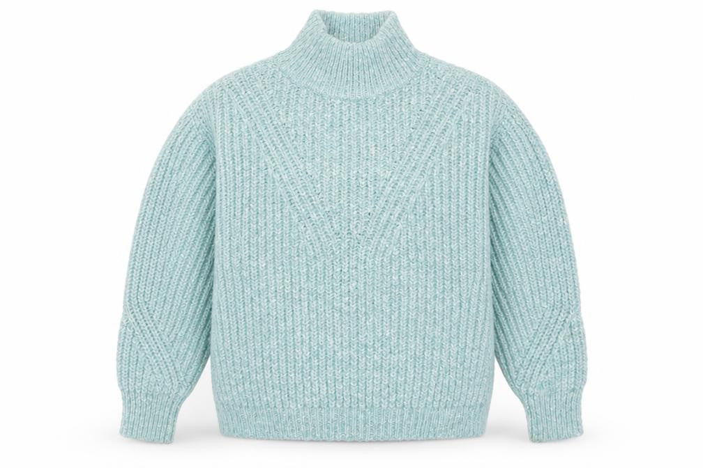 Front view of Marks & Spencer Women Blue, size 12, Chunky Knit High Neck jumper