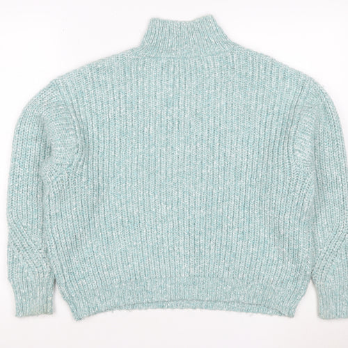M&S Women Blue Size 12 Chunky Knit High Neck Pullover Jumper