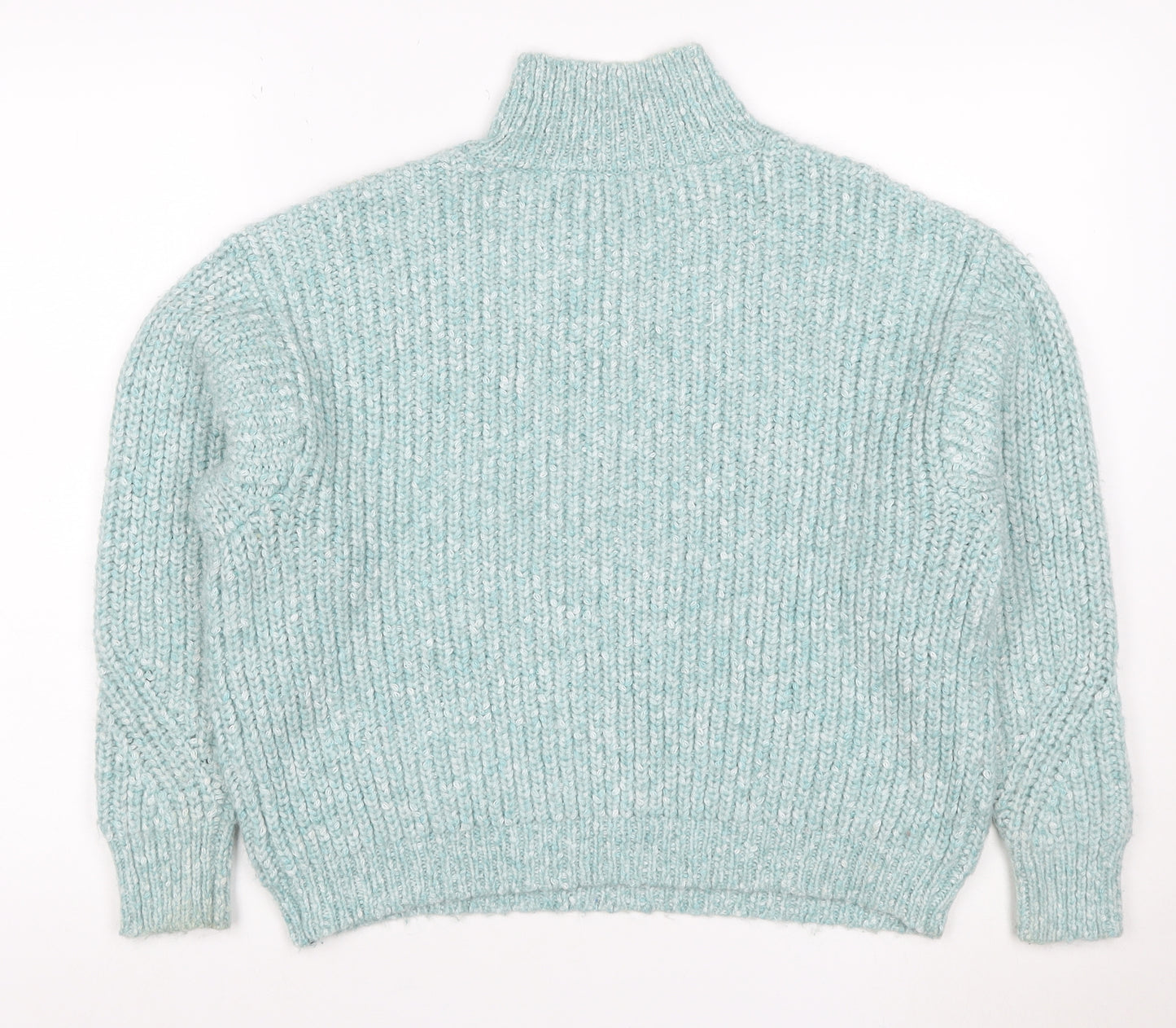 M&S Women Blue Size 12 Chunky Knit High Neck Pullover Jumper
