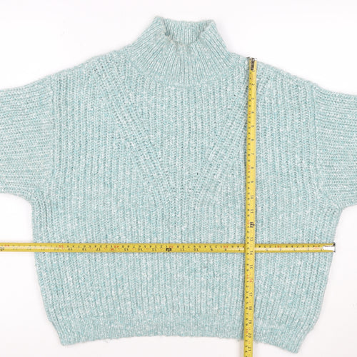 M&S Women Blue Size 12 Chunky Knit High Neck Pullover Jumper