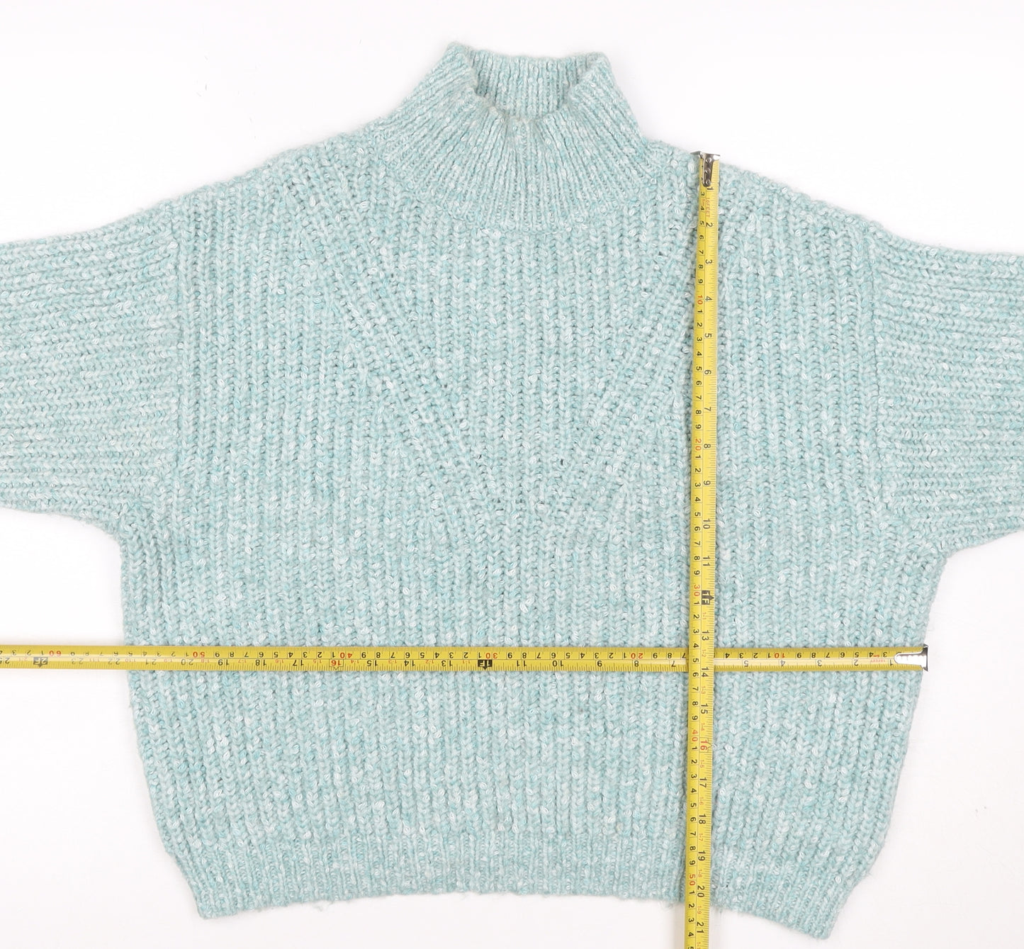 M&S Women Blue Size 12 Chunky Knit High Neck Pullover Jumper