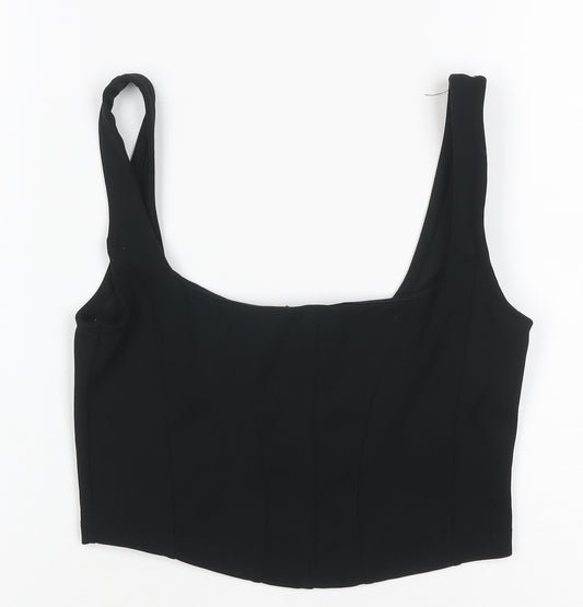 New Look Women's Black UK 6 Cropped Stretch Tank Top Scoop Neck