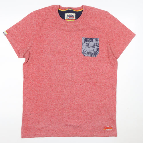 Superdry Mens Pink XL Tropical Floral Pocket Crew Neck T-Shirt
