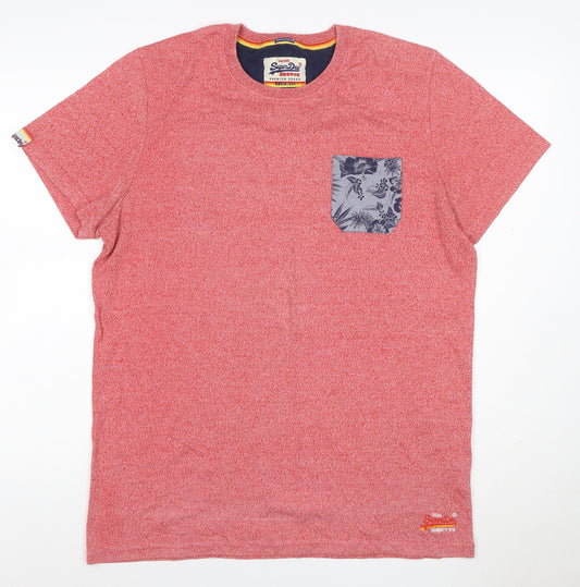 Superdry Mens Pink XL Tropical Floral Pocket Crew Neck T-Shirt